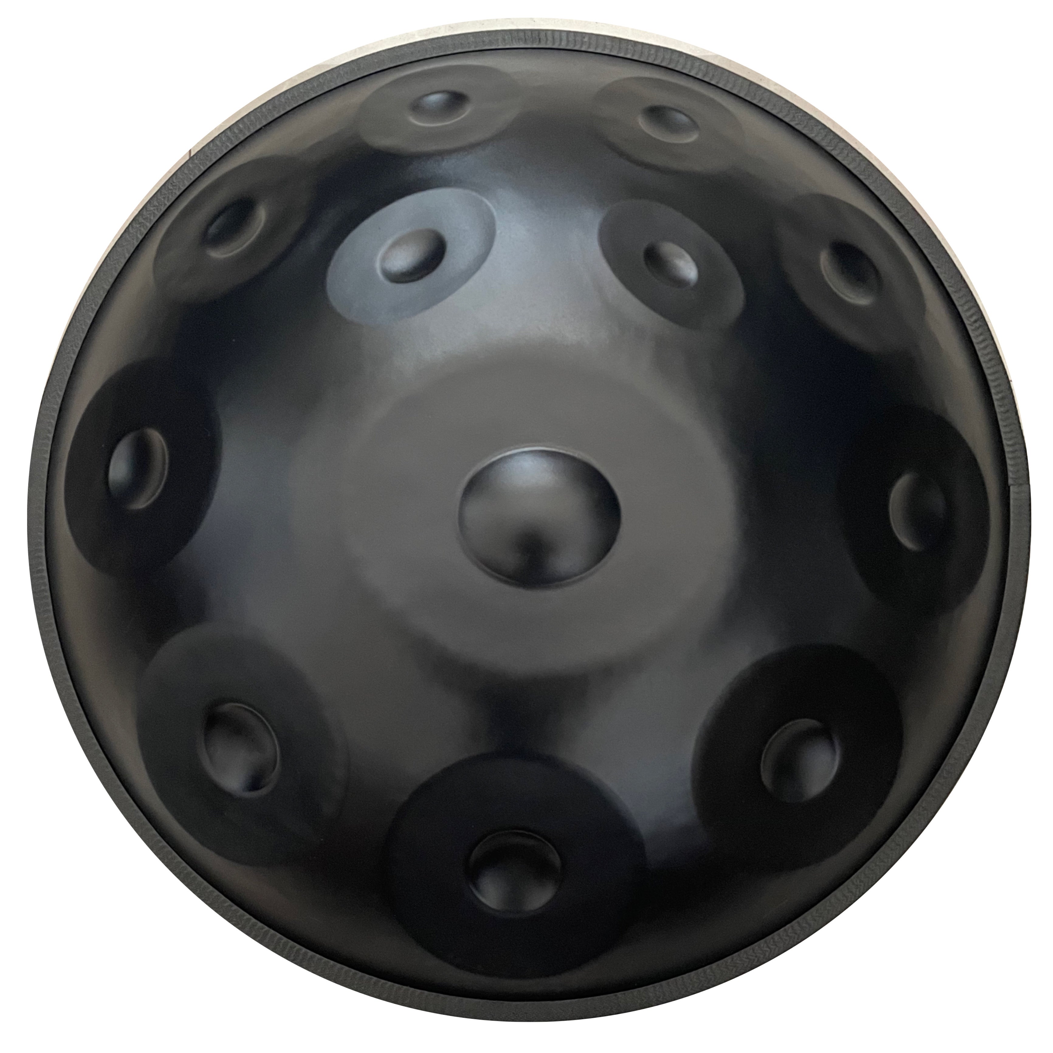 Black handpan showcasing intricate craftsmanship