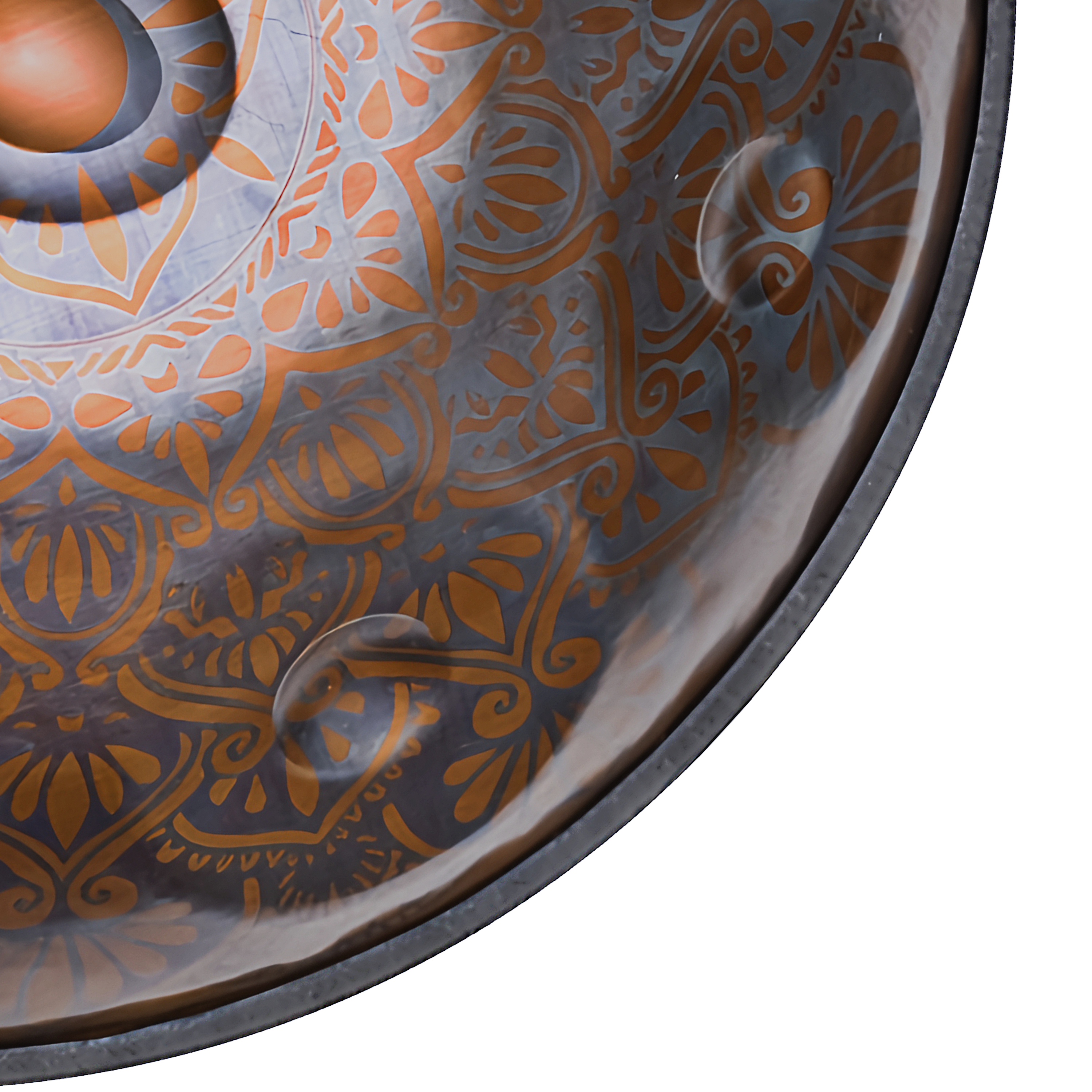 Close-up view of new pattern handpan notes
