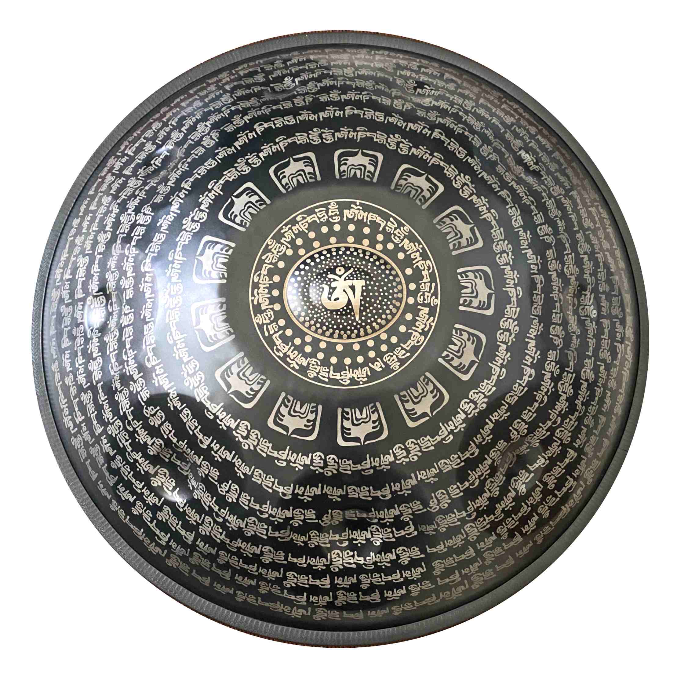 Handpan featuring artistic Tibetan character engravings