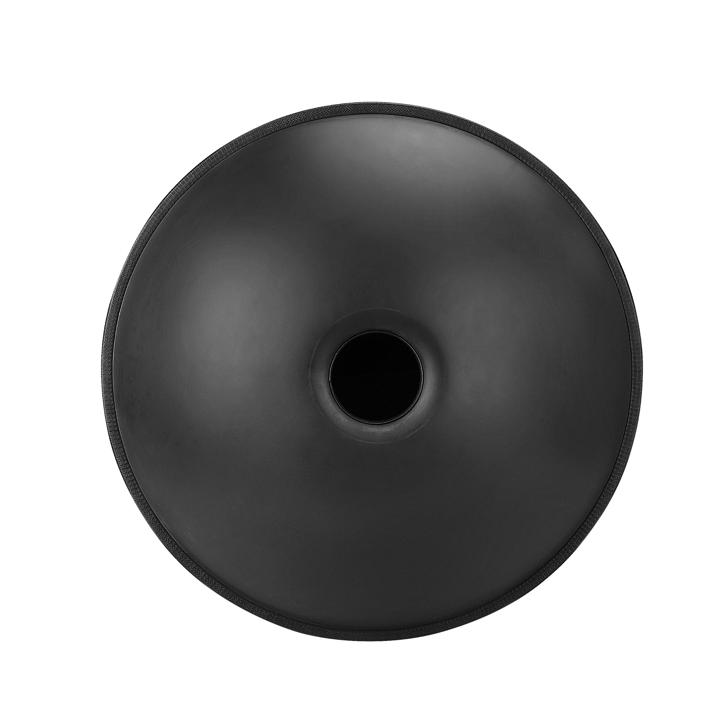 Black handpan displaying elegant pattern design
