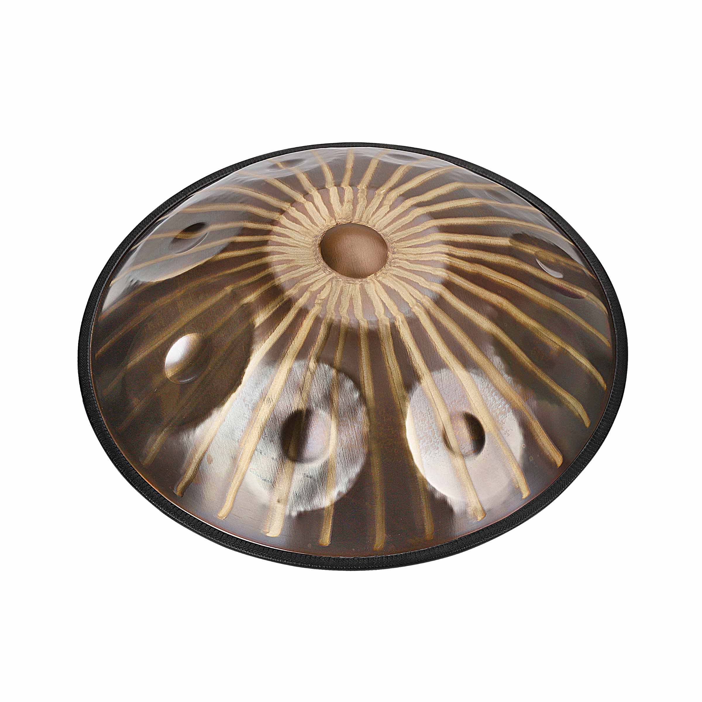 Handpan drum with a luxurious Gold finish and sun totem engravings