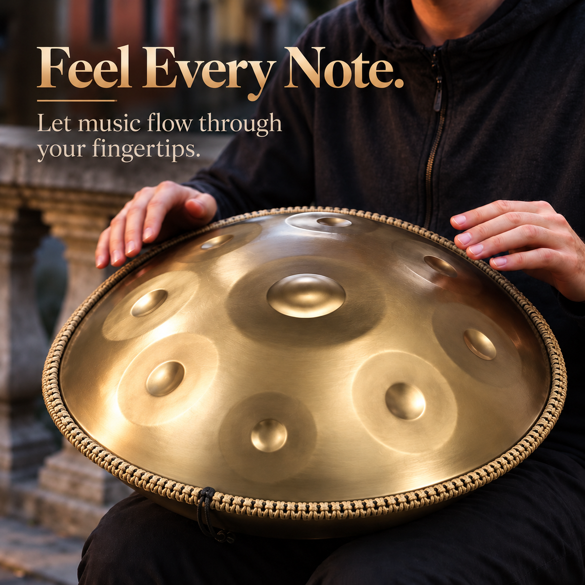 Cosmos Handpan - Double-Face 17 Notes en Ré Mineur - Ensemble Cadeau Tambourin Élégance Dorée