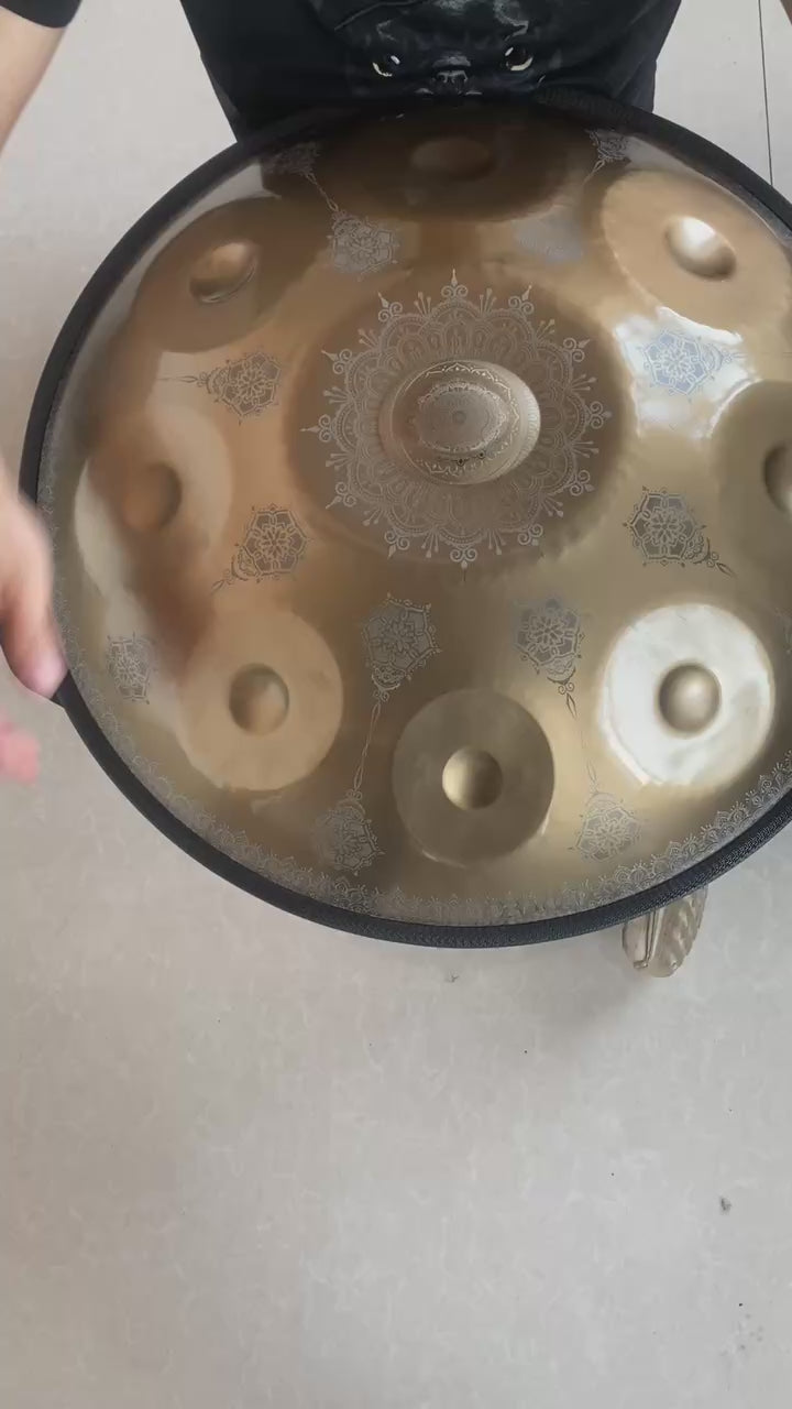 Gold mandala pattern handpan tuning video