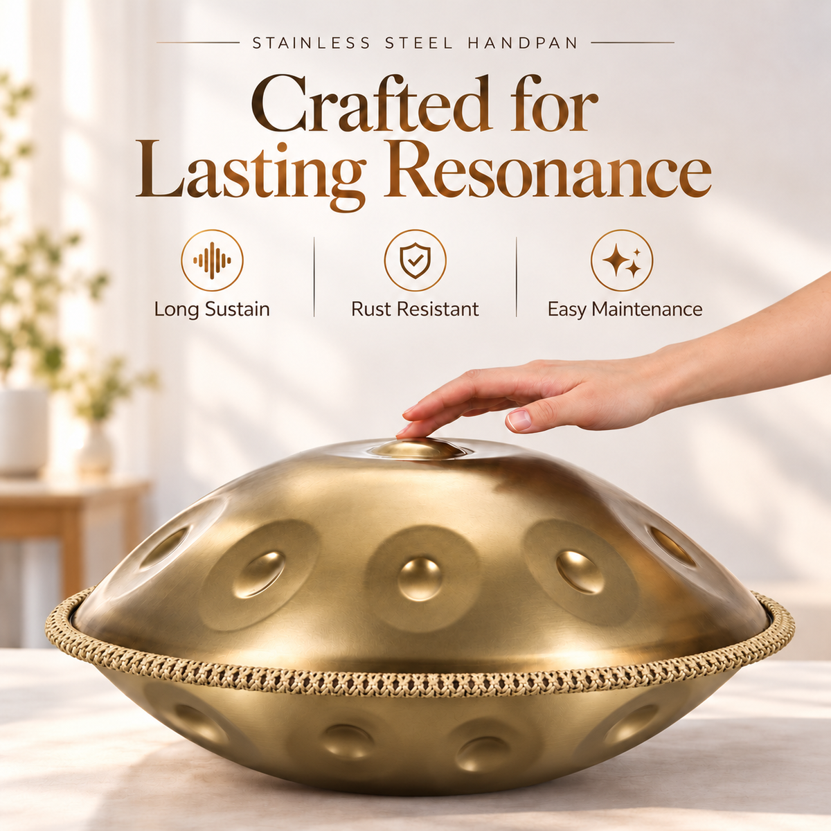 Cosmos Handpan - Double-Face 17 Notes en Ré Mineur - Ensemble Cadeau Tambourin Élégance Dorée