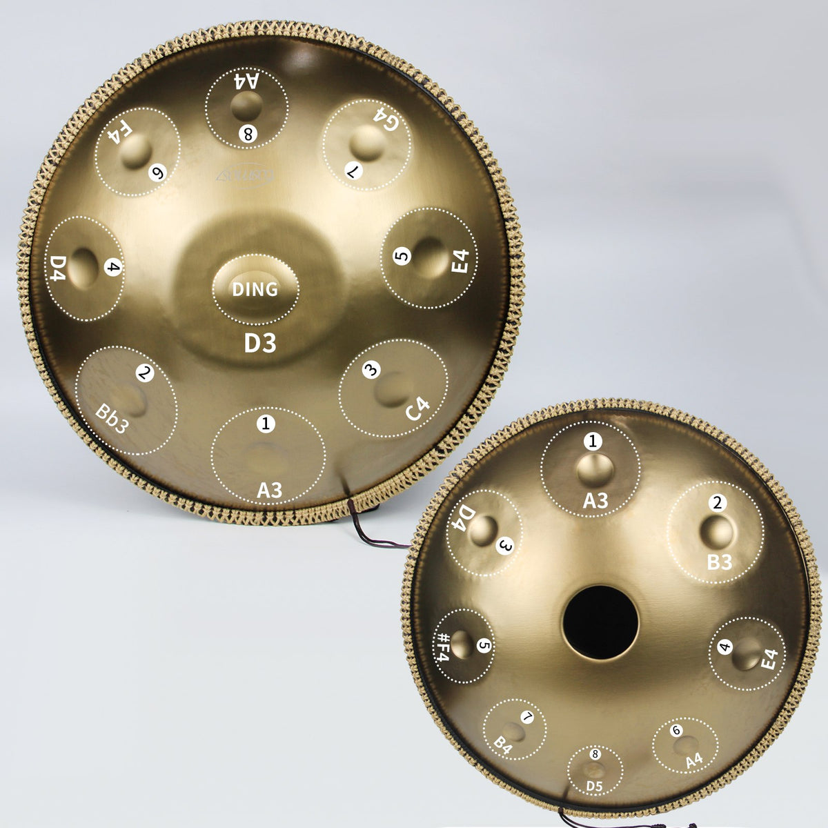 1. Cosmos Handpan – Double-Sided 17-Notes in D Minor (Tambourine Golden Elegance Gift Set)