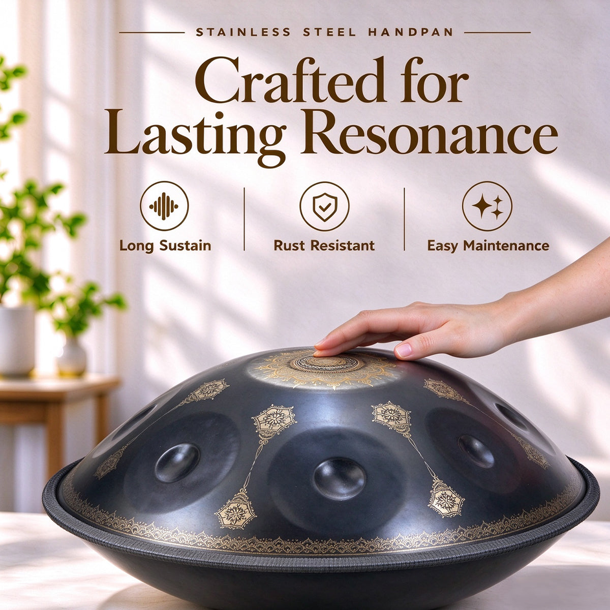 Close-up of detailed black handpan pattern