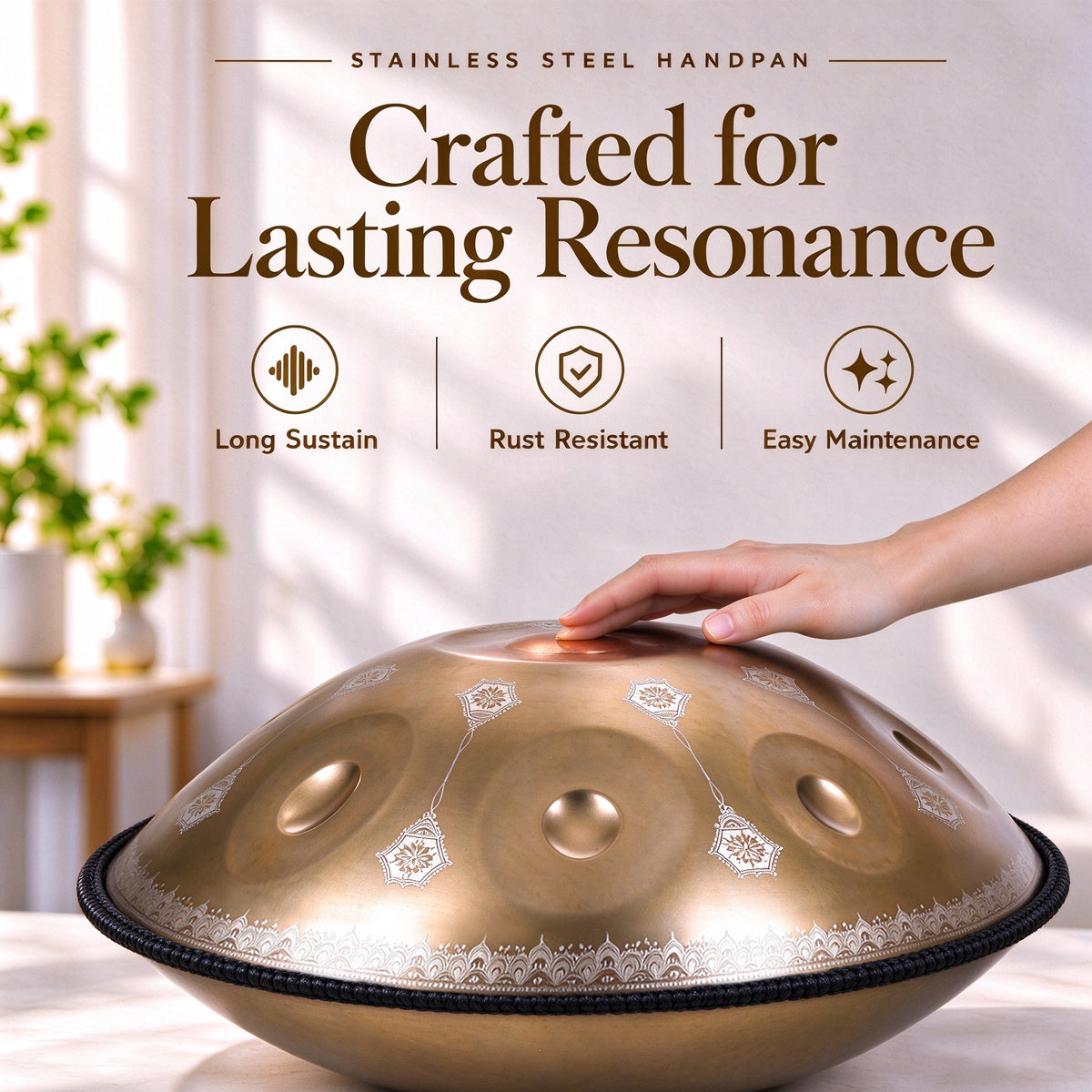 Cosmos Handpan - Goldene Mandarinen 9 Noten in D-Moll - Tamburin Geschenkset
