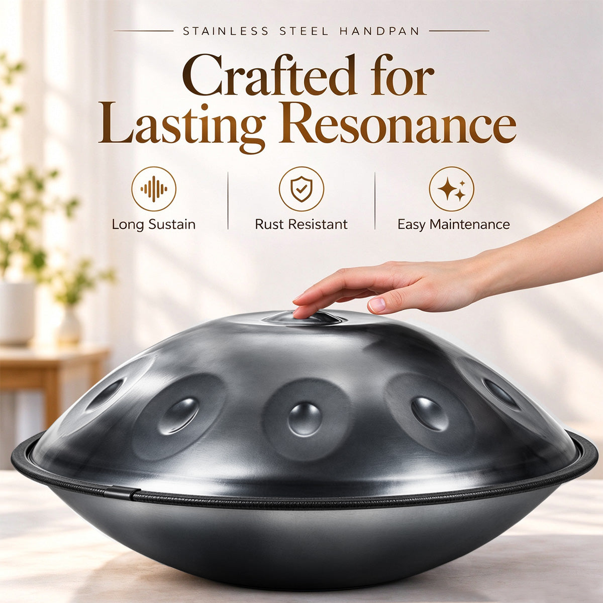 Close-up of black handpan drum surface