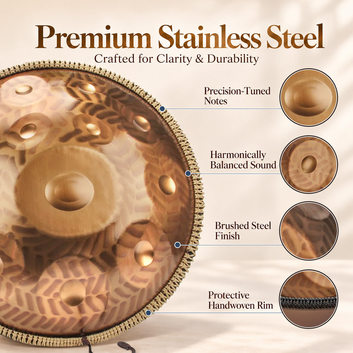 Cosmos Handpan Wheat - 9/10/12 Notes D Minor Stainless Steel Handpan - product view 2