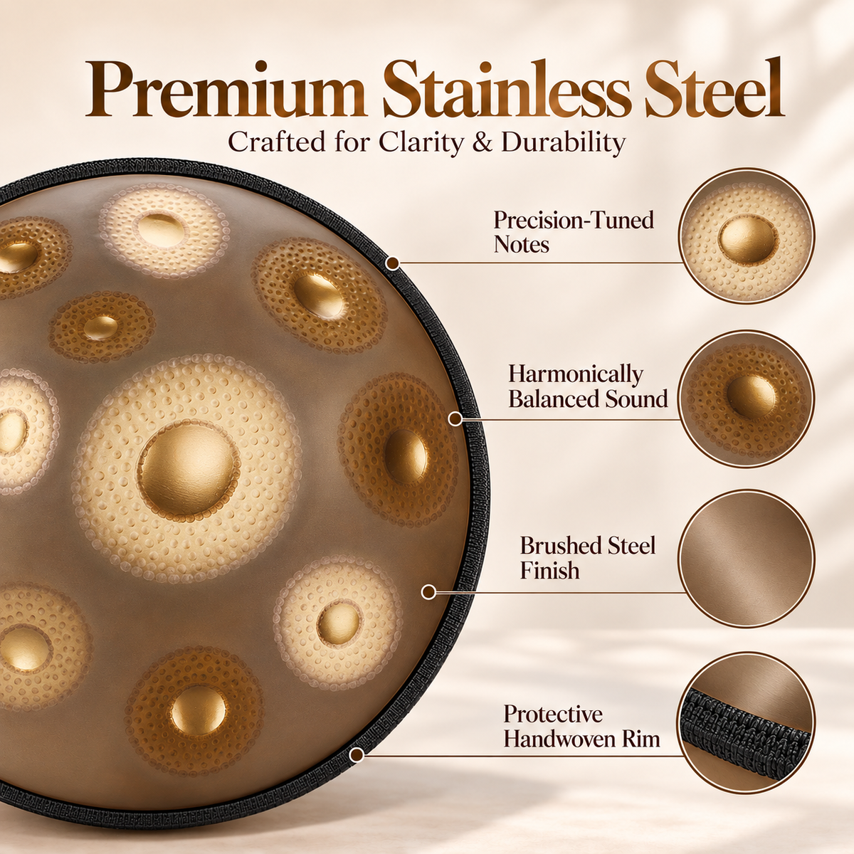 Cosmos Handpan - Hand-Pounded 9/10/12 Notes en Ré Mineur - Ensemble Cadeau Tambourin